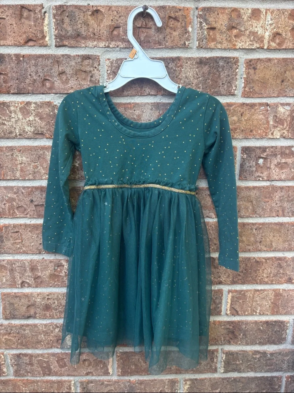 Hanna Andersson Forest Green & Gold Sparkle Tulle Dress